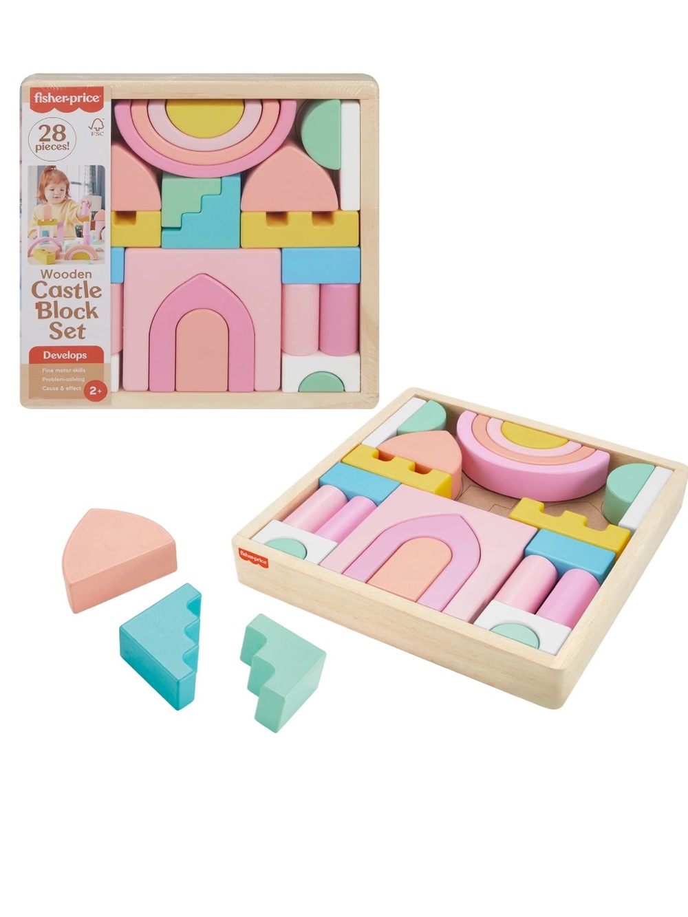 Fisher Price Pink Castle Wooden Building Block Set for Age 2+ 28 Pieces *NEW*